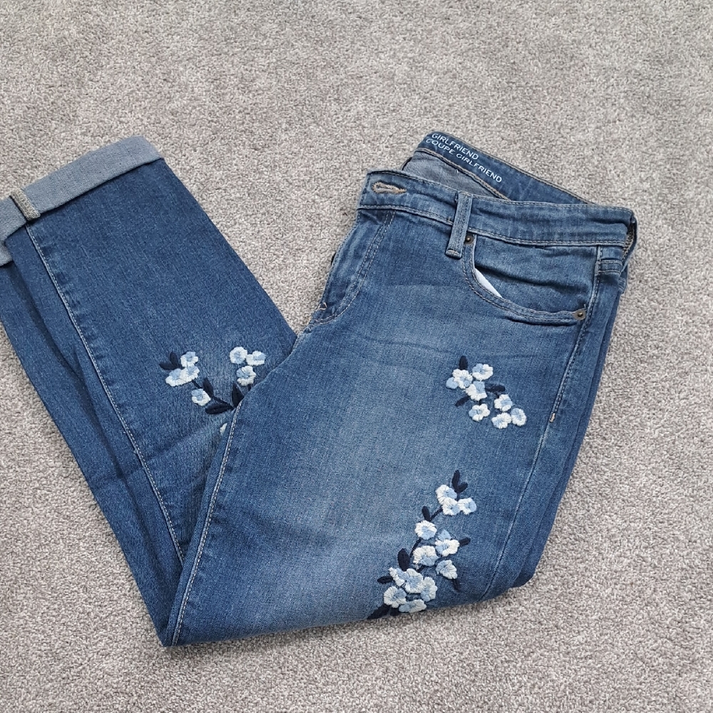 Floral Embroidered Girlfriend Jeans